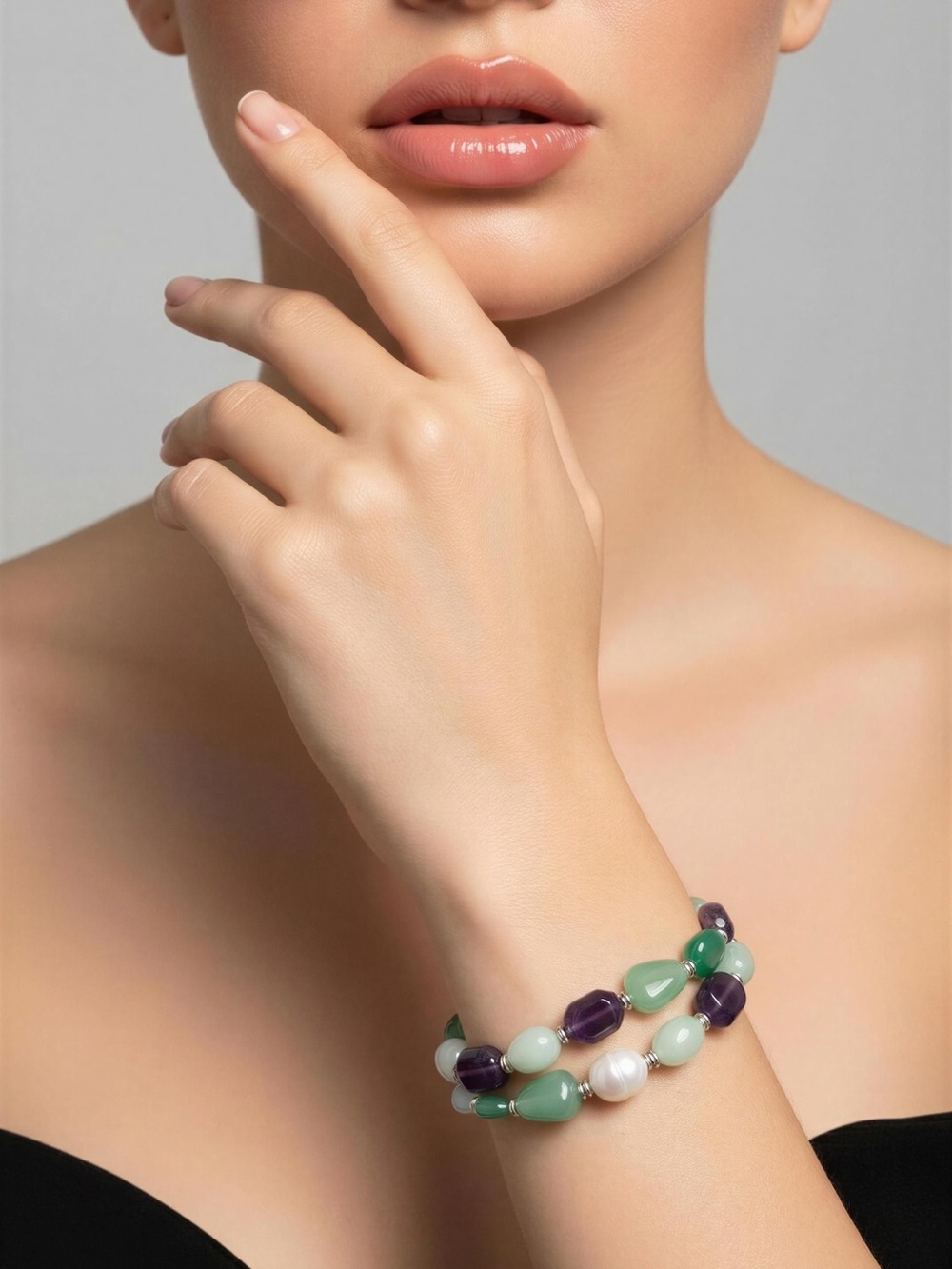 Style & Co Green and Purple Bead Stretch Bracelet - Elegant Women's Jewelry